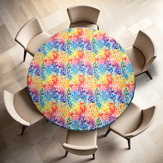 Rainbow Foliage Pastel Round Tablecloth