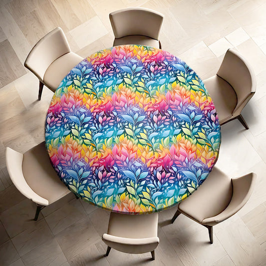 Rainbow Colour Leaves Round Tablecloth
