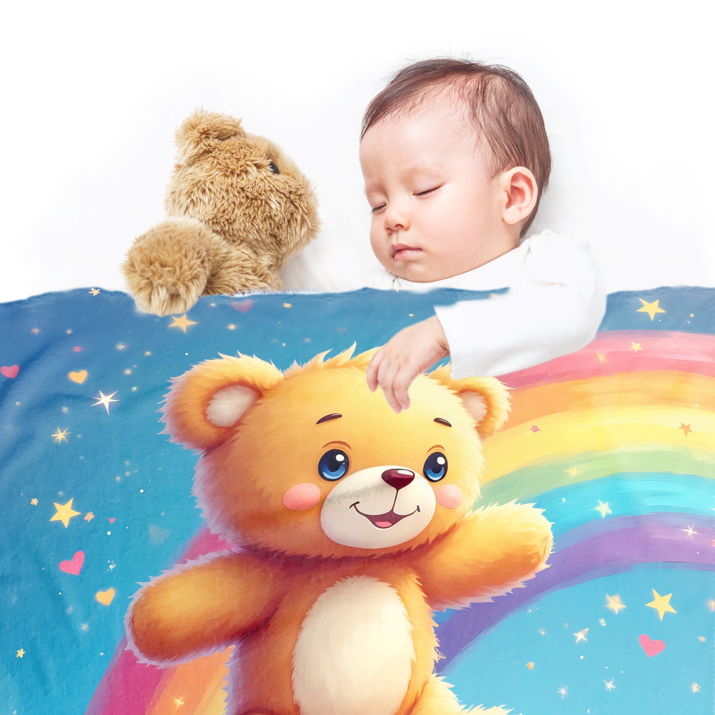 Rainbow Teddy Hugs Minky Blanket