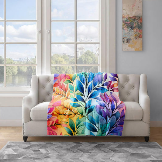Rainbow Foliage Big Leaves Light Weight Fleece Blanket
