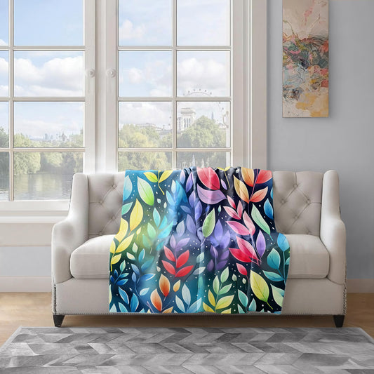 Rainbow Foliage on Teal Light Weight Fleece Blanket