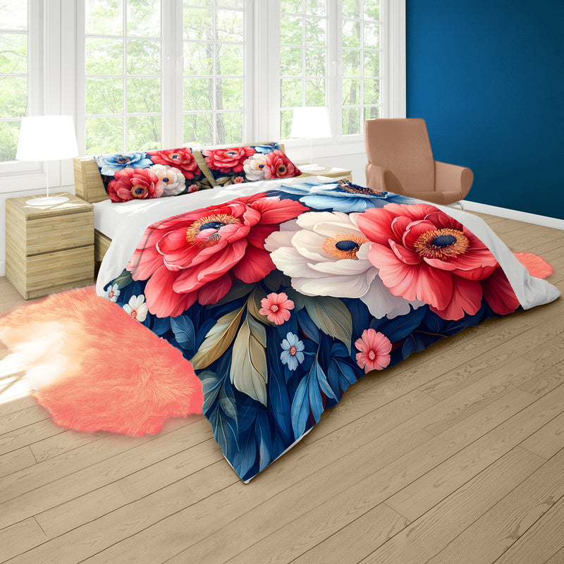 Red And Blue Flower Painting Duvet Cover Set by Wikus Schalkwyk