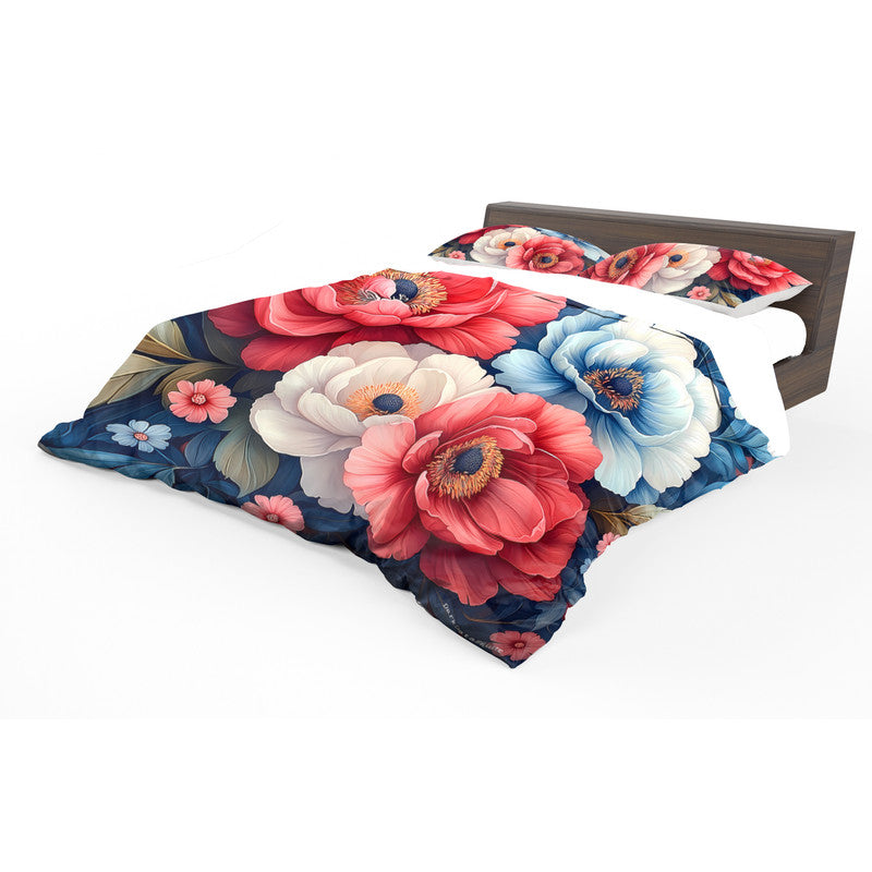 Red And Blue Flower Painting Duvet Cover Set by Wikus Schalkwyk
