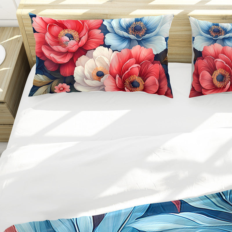 Red And Blue Flower Painting Duvet Cover Set by Wikus Schalkwyk