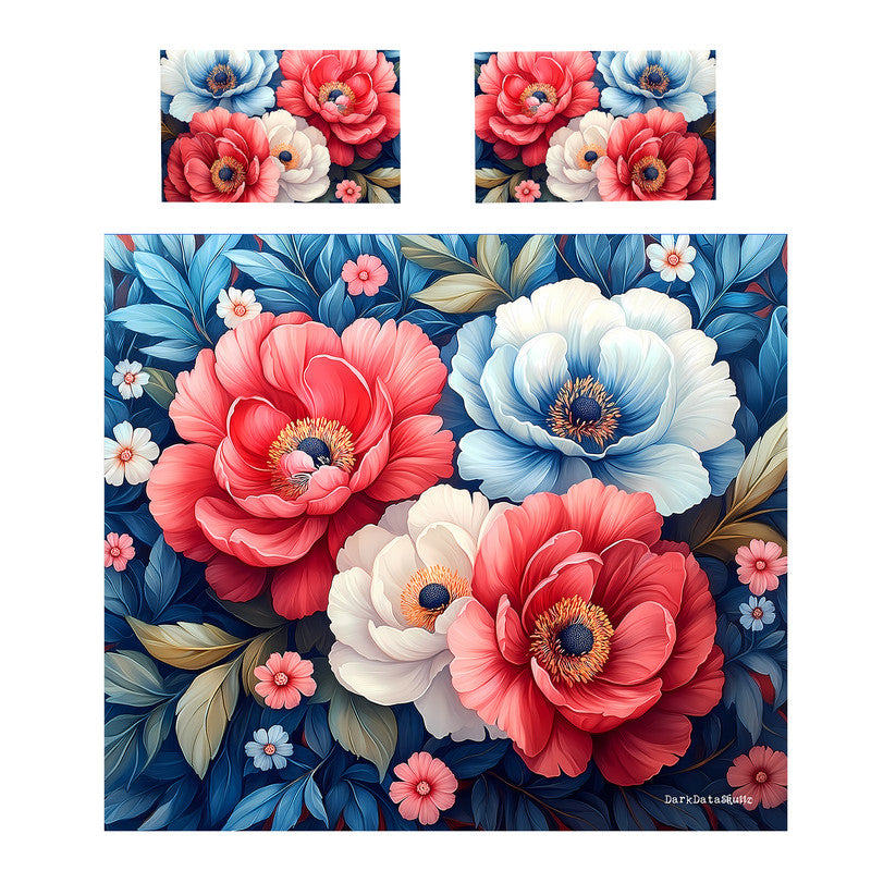 Red And Blue Flower Painting Duvet Cover Set by Wikus Schalkwyk