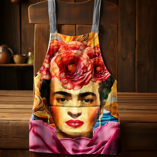 Red Floral Freda Medium Length Apron By Mark Van Vuuren