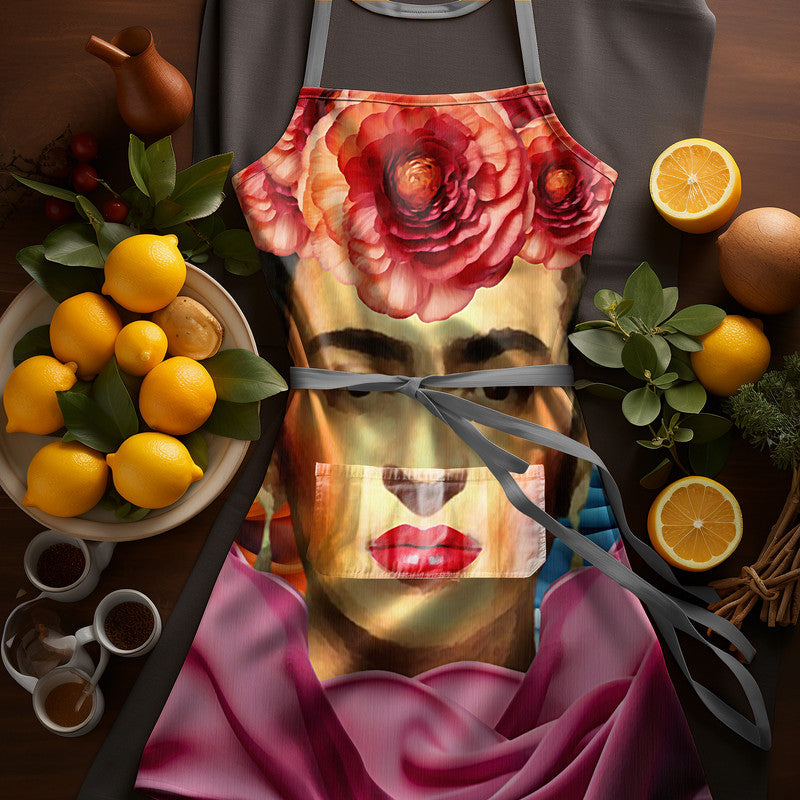 Red Floral Freda Medium Length Apron By Mark Van Vuuren