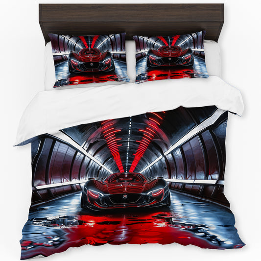 Red Car in Tunnel Duvet Cover Set