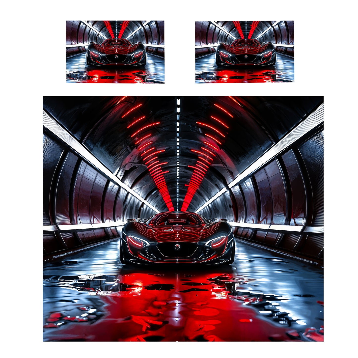 Red Car in Tunnel Duvet Cover Set