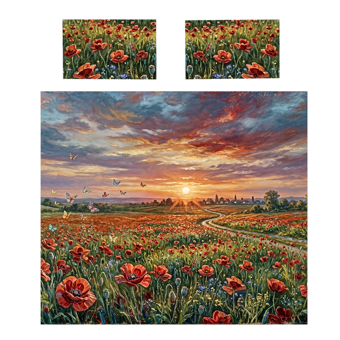 Red Poppies in the Wind Duvet Cover Set