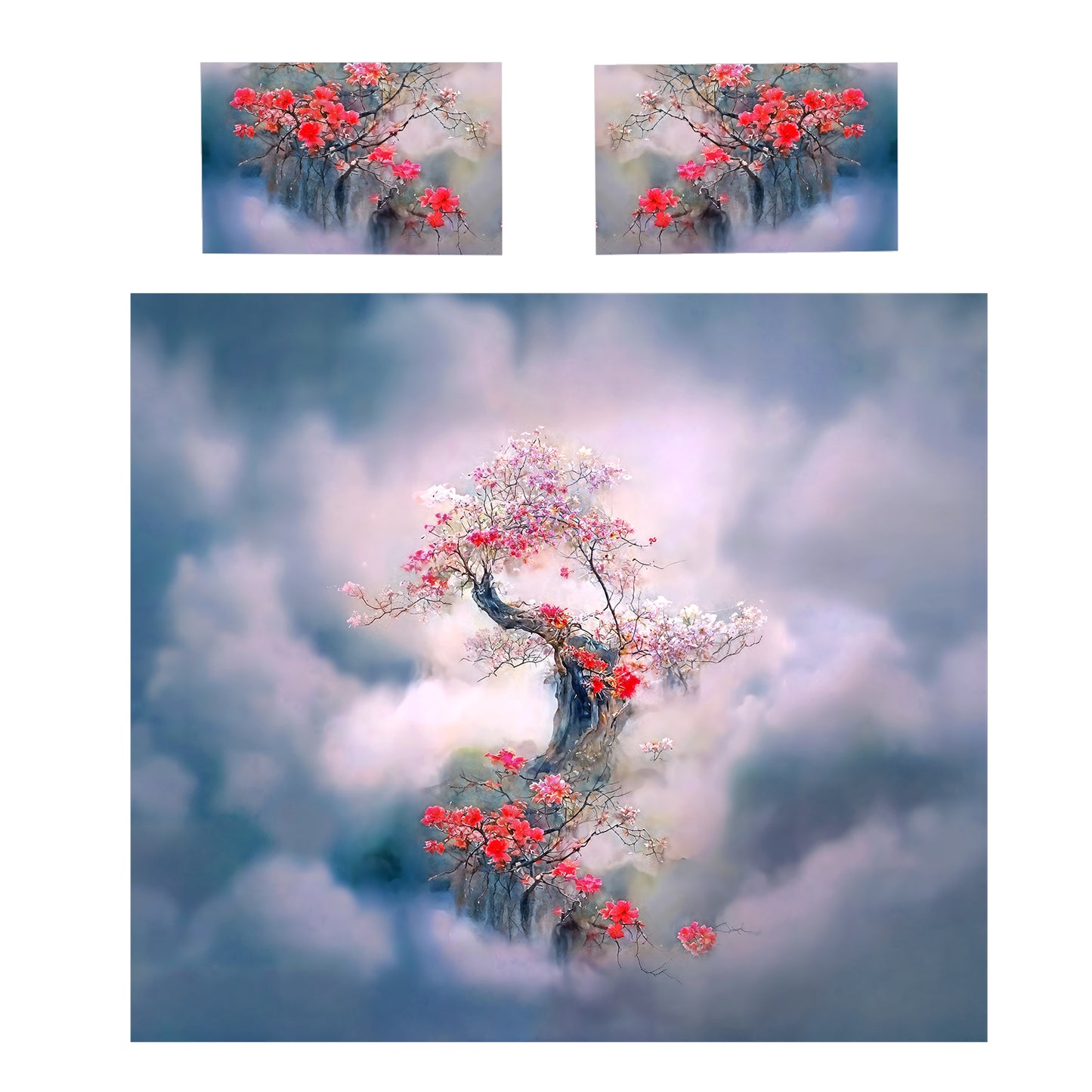 Red and Pink Tree Duvet Cover Set