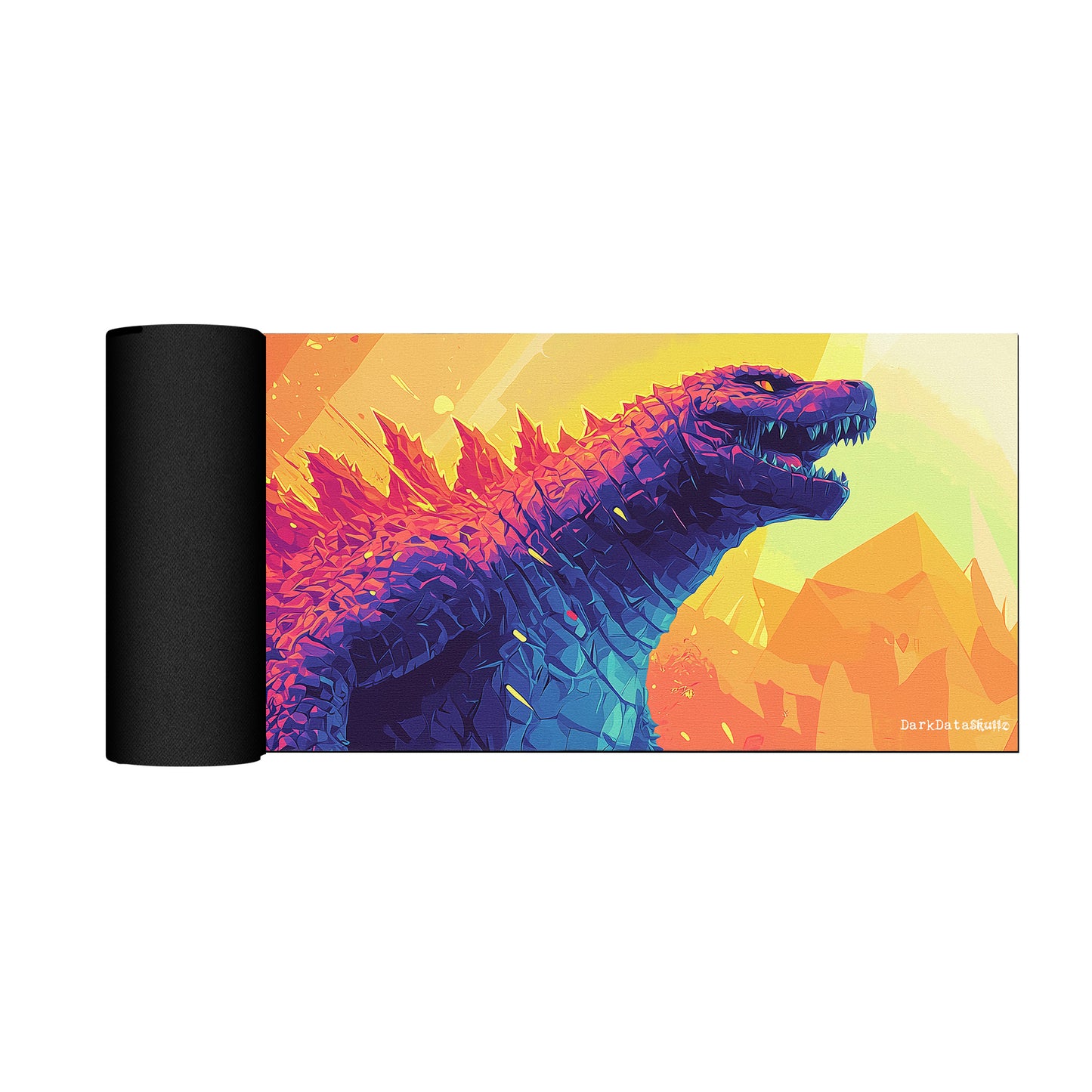 Retro Pop Art Godzilla Sun Rise Large Desk Pad by Wikus Schalkwyk