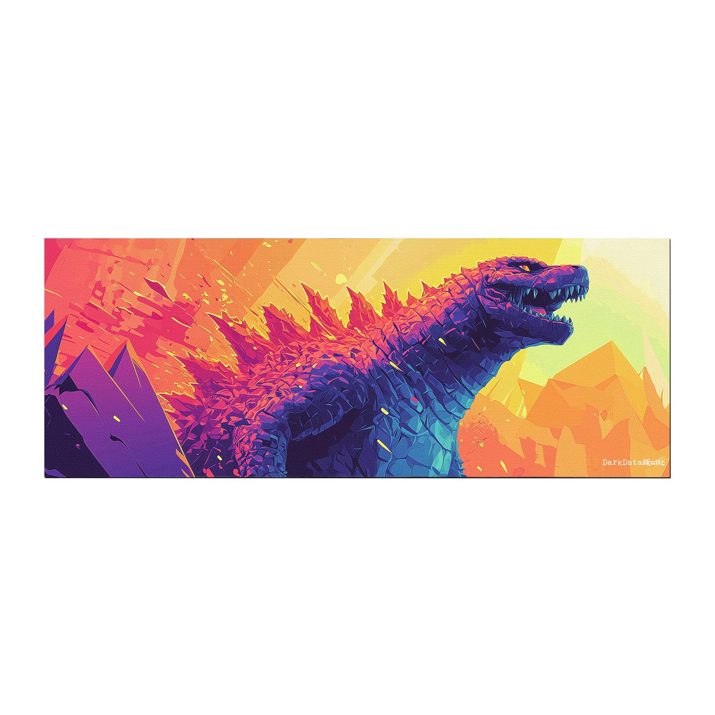 Retro Pop Art Godzilla Sun Rise Large Desk Pad by Wikus Schalkwyk