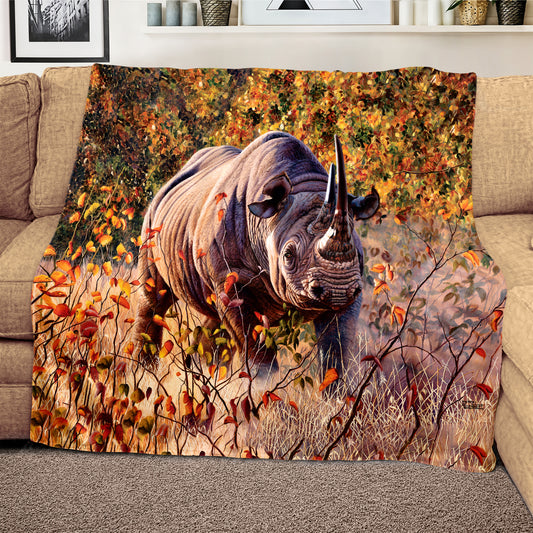 Rhino Light Fleece Blanket by Delene Lambert