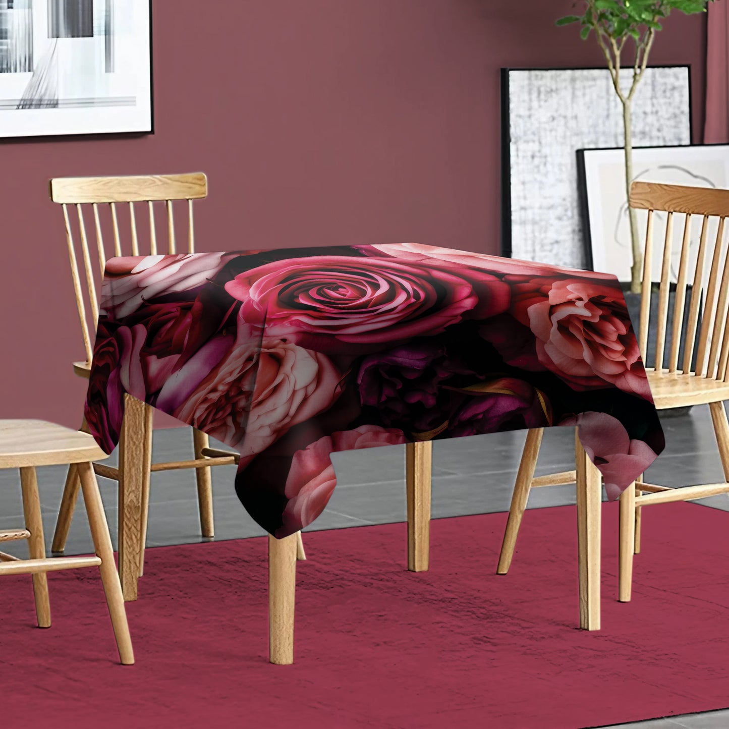 Rich Pink Roses Square Tablecloth