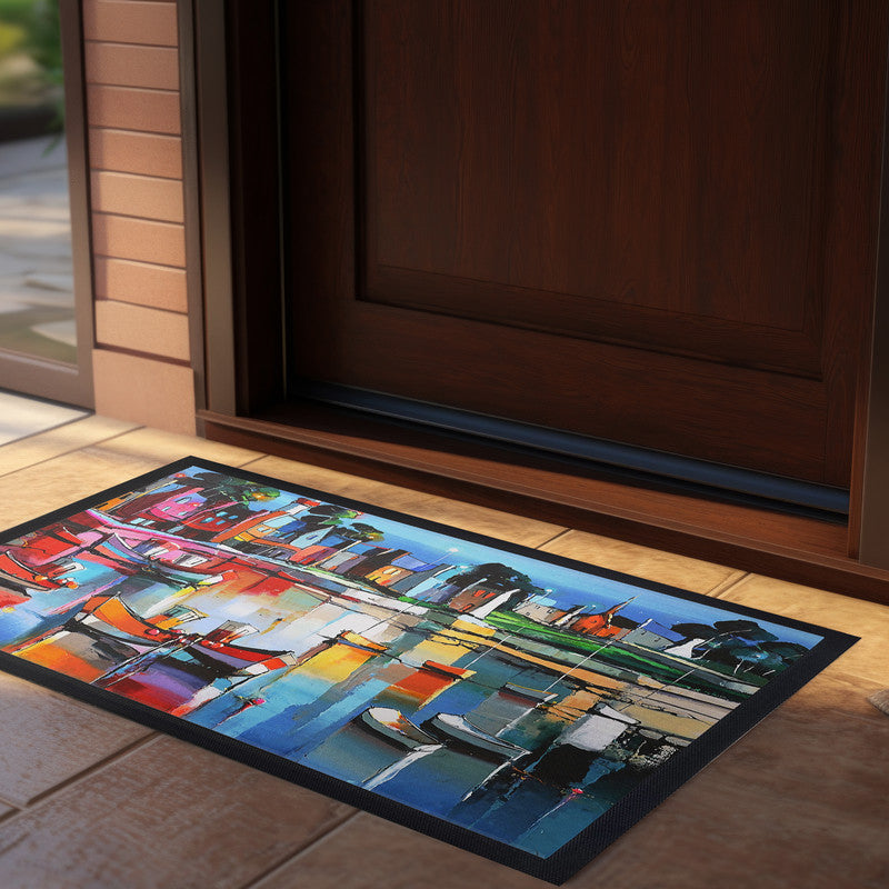 River Painted Boats Door Mat