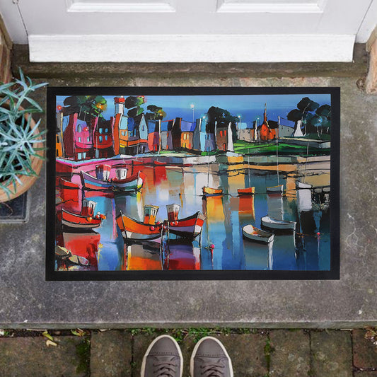 River Painted Boats Door Mat