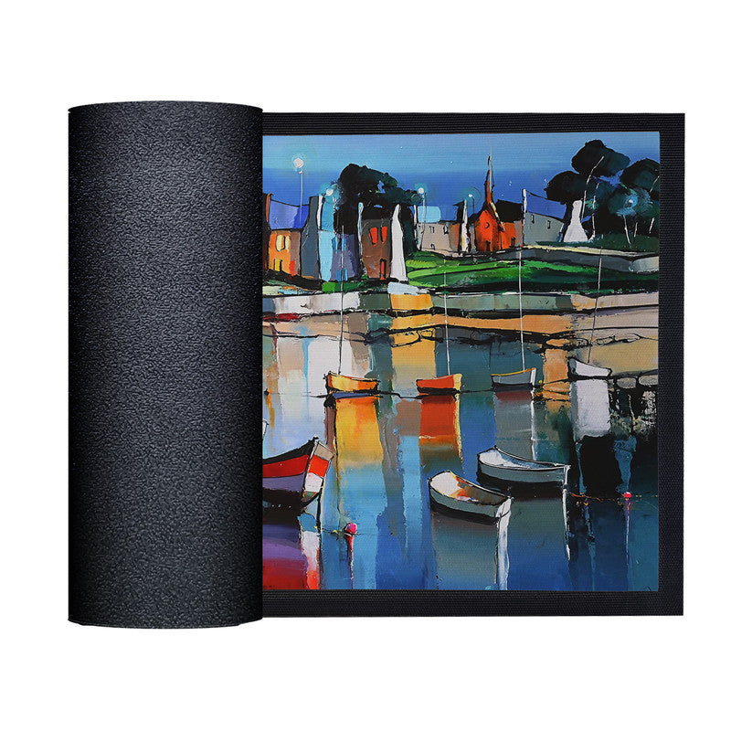 River Painted Boats Door Mat