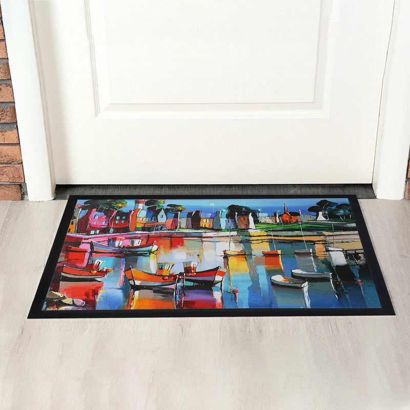 River Painted Boats Door Mat