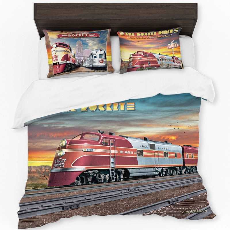 Rocket Train Duvet Cover Set by Larry Grossman