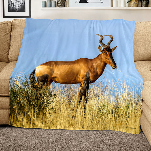Rooi Hartebees Light Weight Fleece Blanket By Fanie Heymans