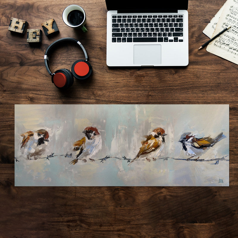 Row Of Sparrow Large Desk Pad By Juanette Menderoi