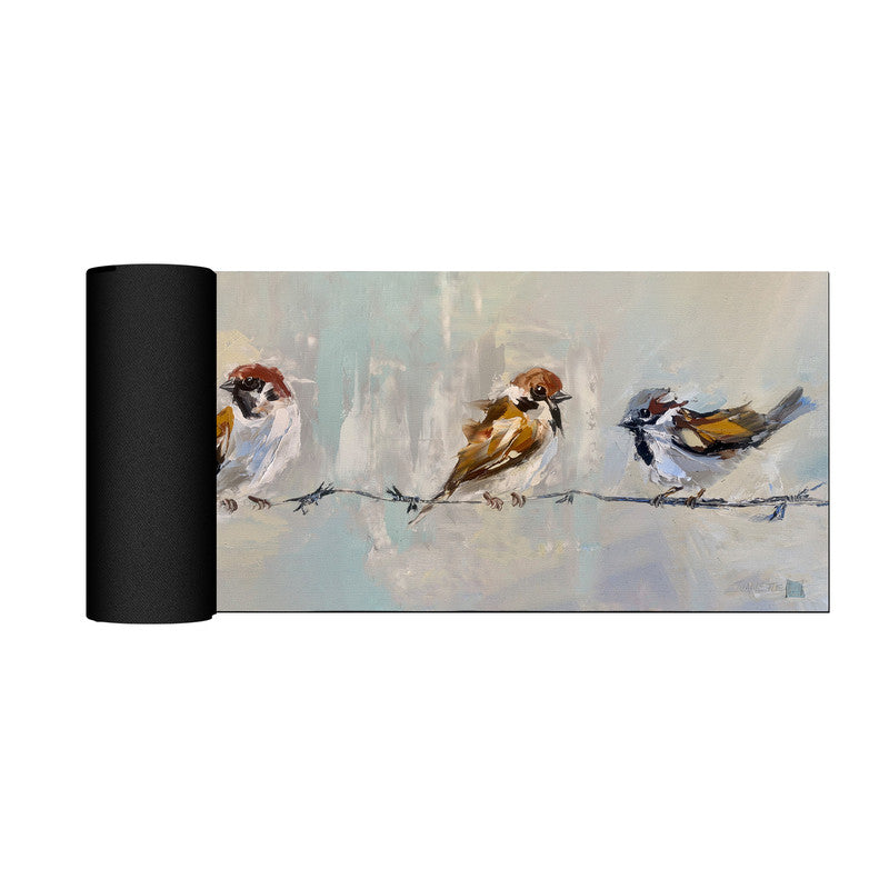 Row Of Sparrow Large Desk Pad By Juanette Menderoi