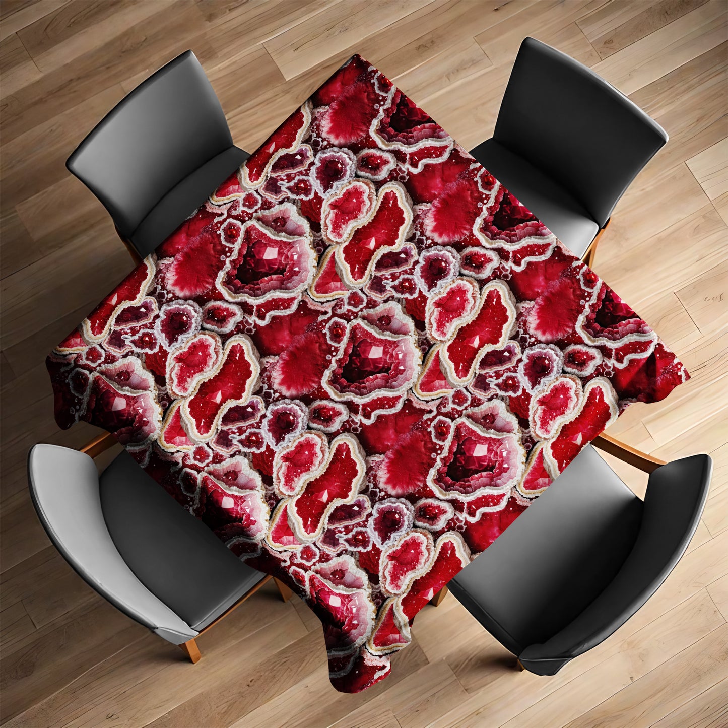 Ruby Red Geode Crystal Square Tablecloth