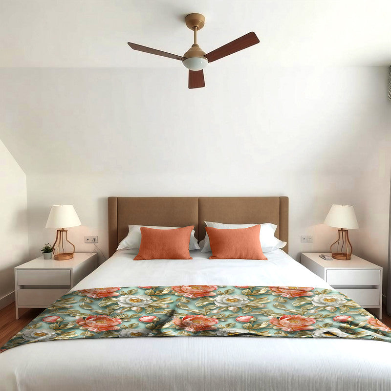 Sage and Peach Peonies Light Bed Throw