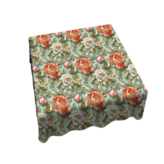 Sage Background Peony Square Tablecloth