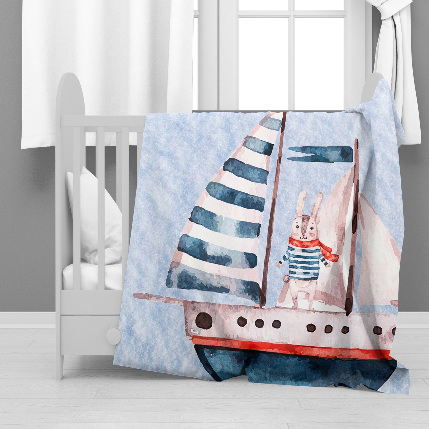 Sailing Bunny Baby Fleece Blanket