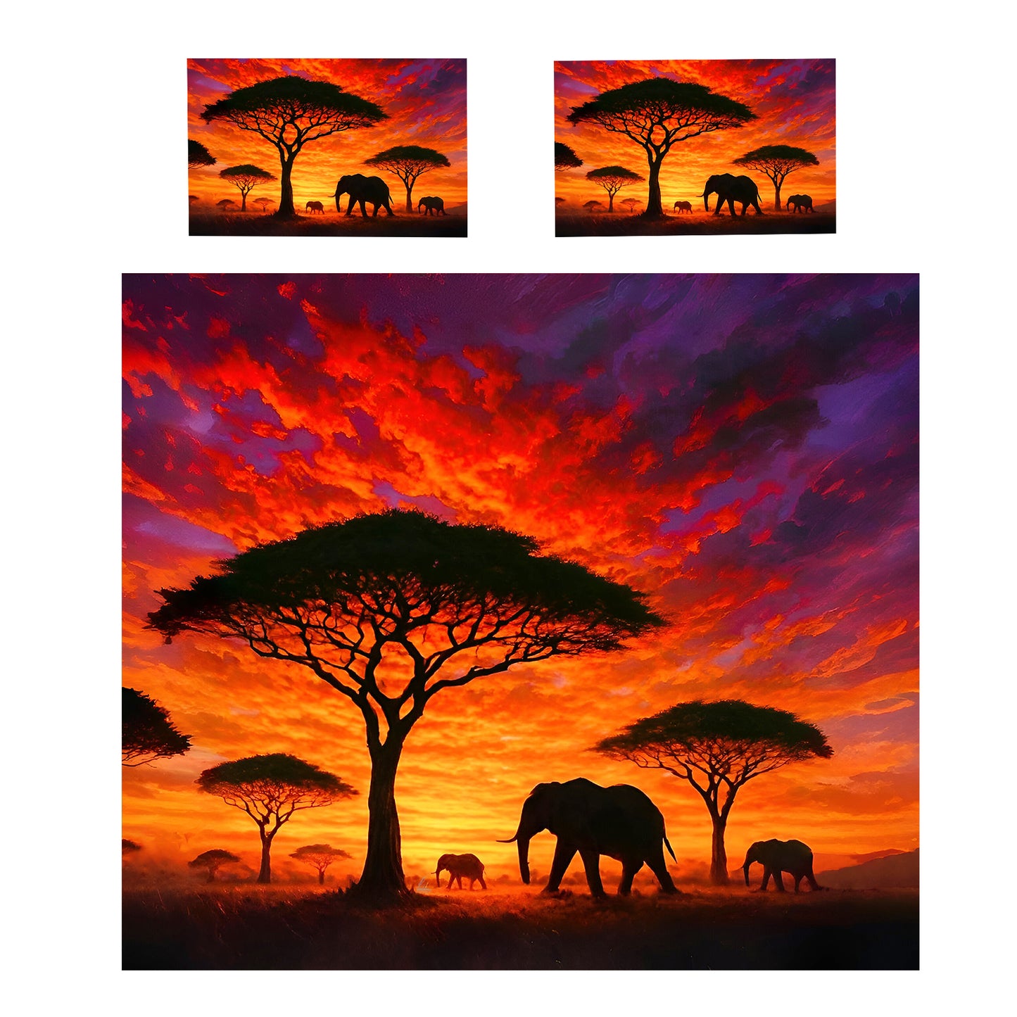 Savannah Sunset with Elephants and Acacias Duvet Cover Set by Nathan Pieterse