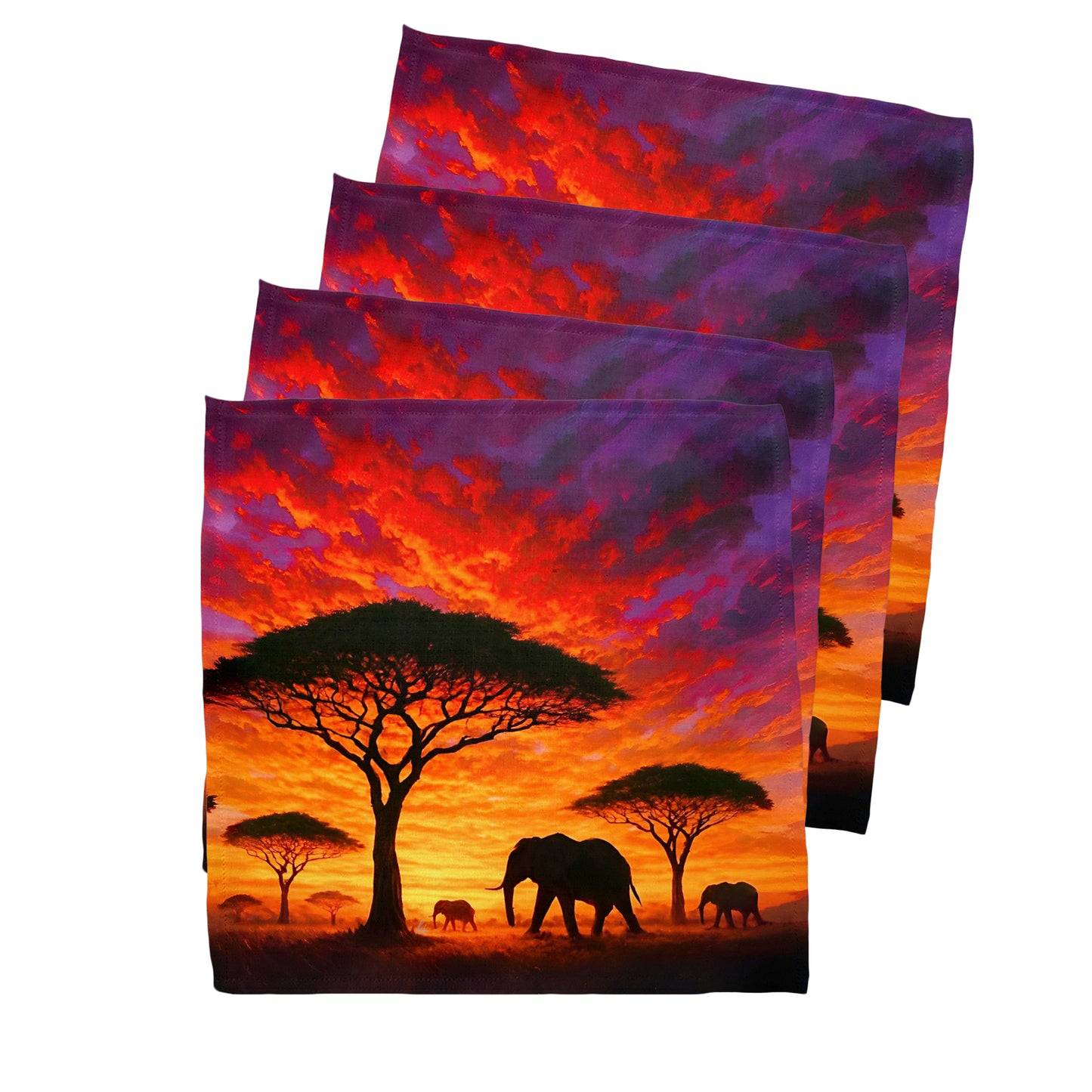 Savannah Sunset with Elephants and Acacias Napkins by Nathan Pieterse