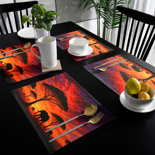 Savannah Sunset with Elephants and Acacias Placemats by Nathan Pieterse
