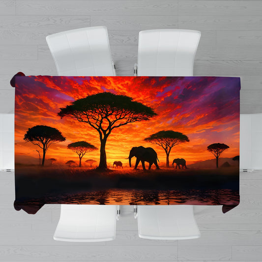 Savannah Sunset with Elephants and Acacias Rectangle Tablecloth by Nathan Pieterse