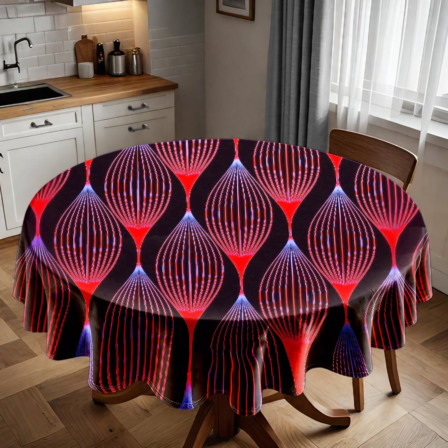 Scarlet Hibiscus Haze Round Tablecloth