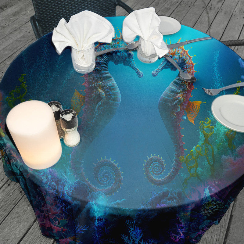 Sea Horse Love Round Tablecloth
