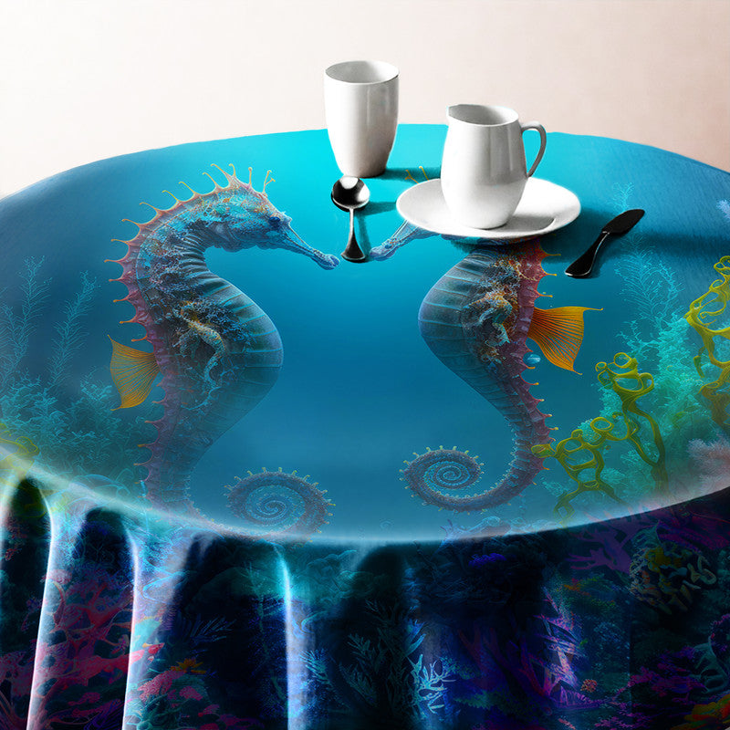Sea Horse Love Round Tablecloth