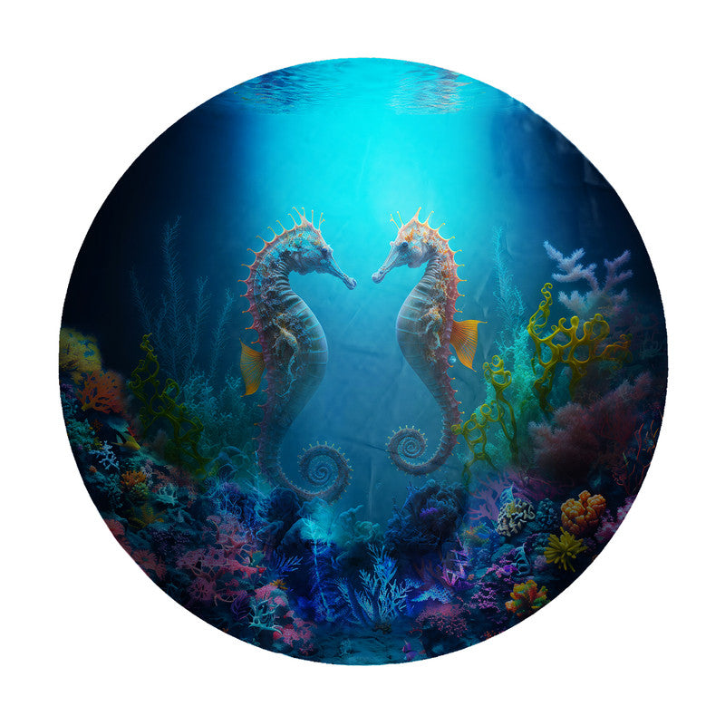 Sea Horse Love Round Tablecloth