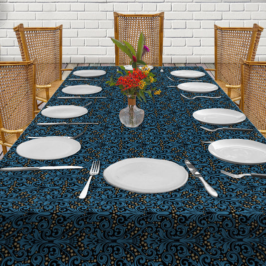 Seagreen on Black Baroque 3m Rectangle Tablecloth