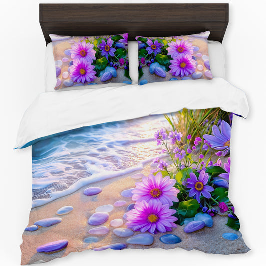 Seaside Purple Daisies Duvet Cover Set