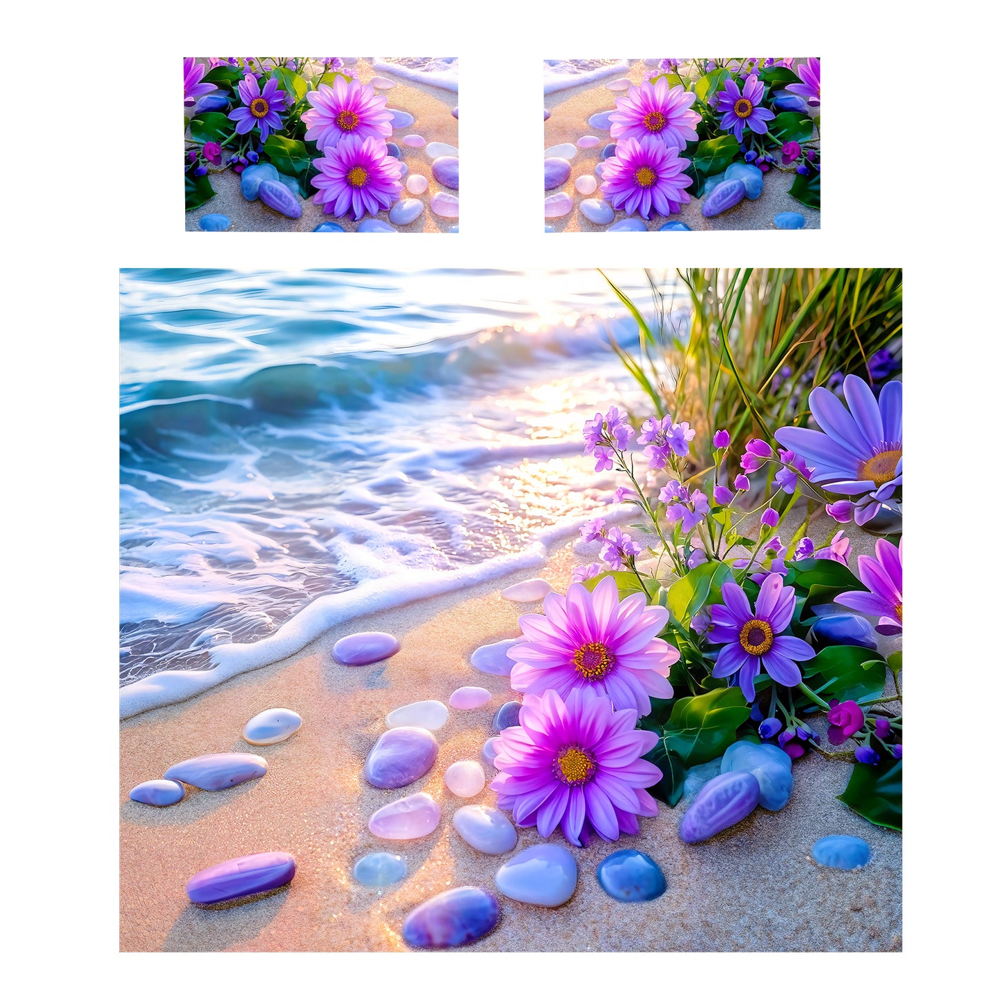 Seaside Purple Daisies Duvet Cover Set