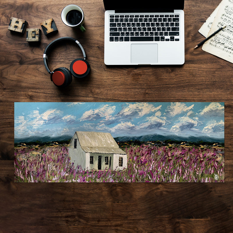 Secluded House in Flower Field Large Desk Pad By Juanette Menderoi