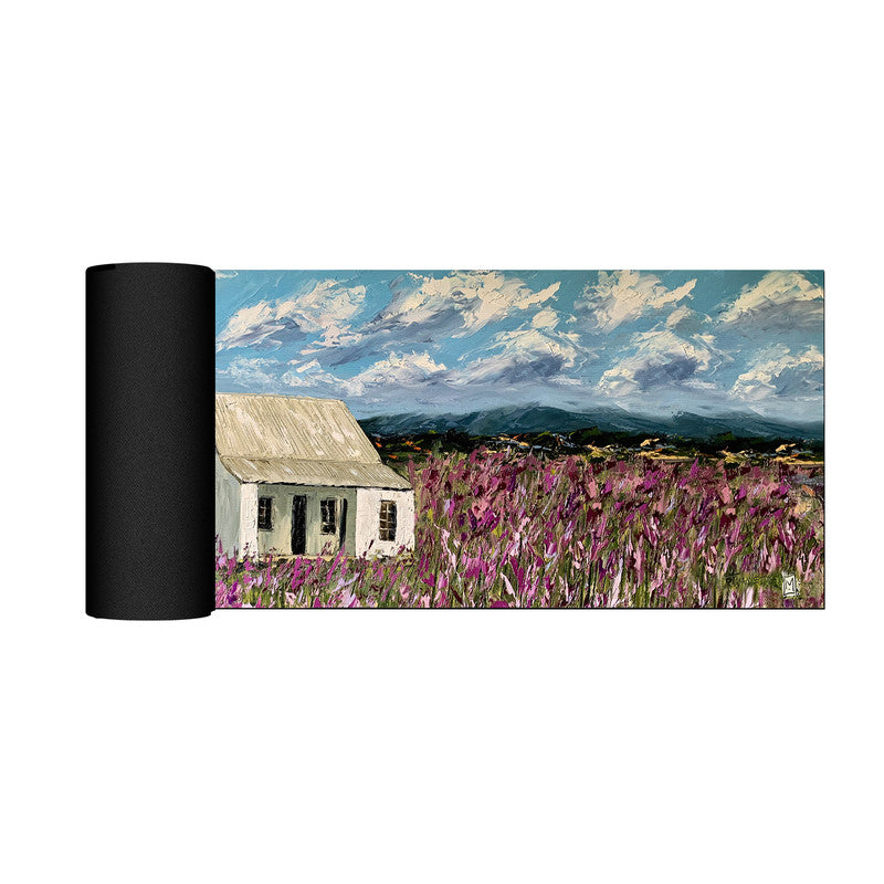 Secluded House in Flower Field Large Desk Pad By Juanette Menderoi