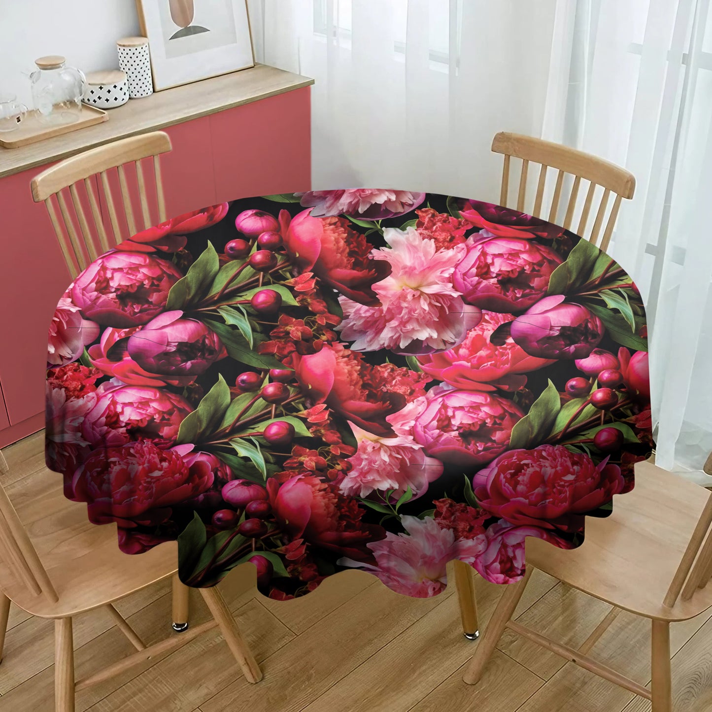Shades of Pink Peonies Round Tablecloth