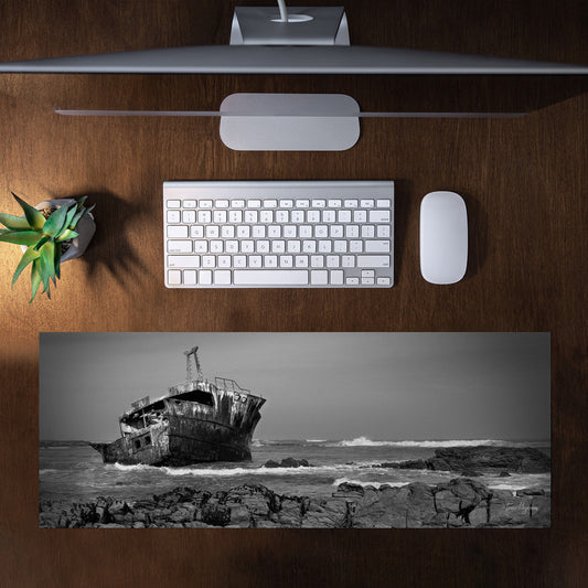 Shipwreck West Coast Black and White Large Desk Pad By Fanie Heymans