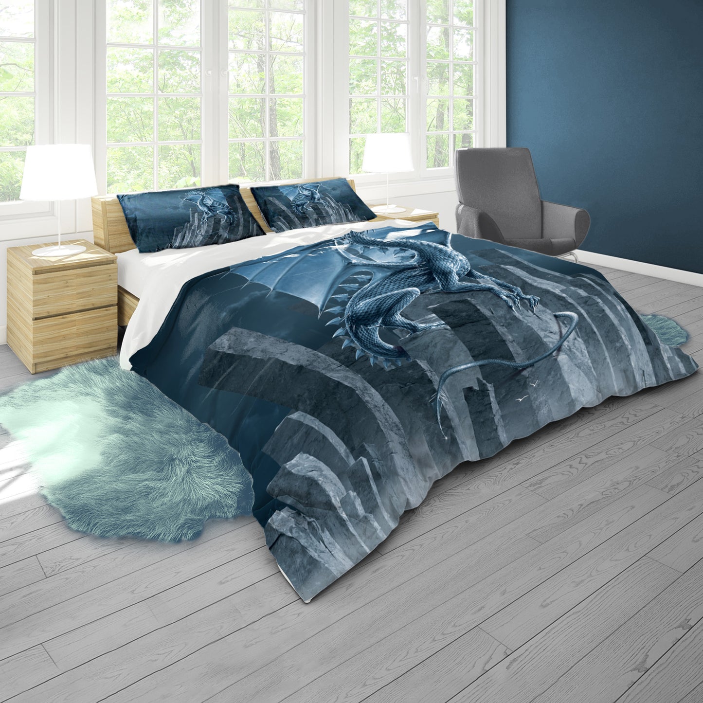 Silver Dragon Duvet Cover Set By Vincent Hie
