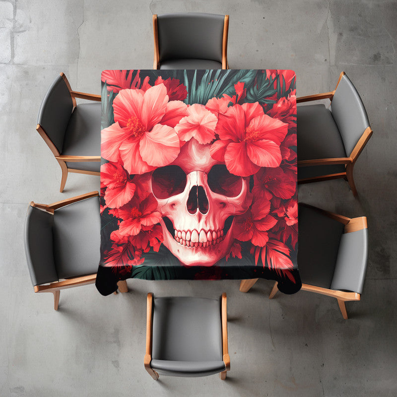 Skull Orchids Halloween Square Tablecloth by Wikus Schalkwyk
