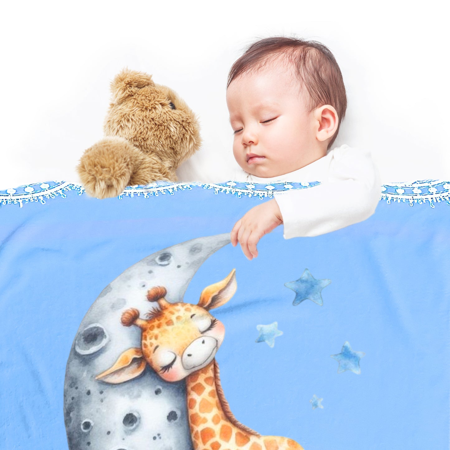 Sleeping Baby Giraffe Minky Blanket