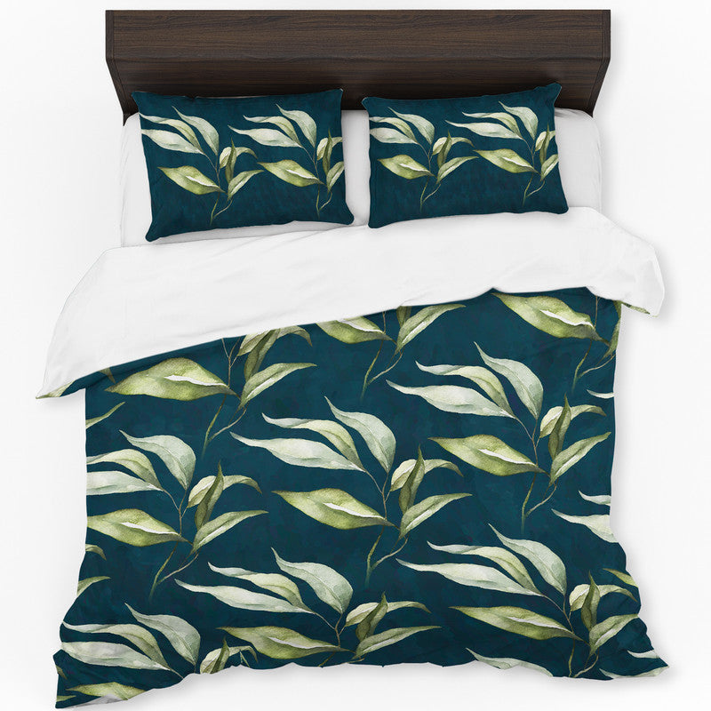 Soft Green Leaves on Dark Teal Duvet Cover Set by Mark van Vuuren